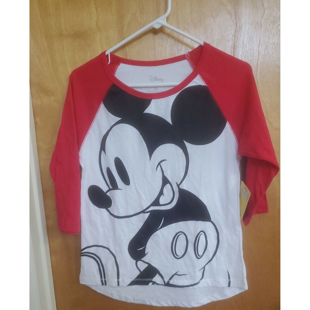 Girl's Disney Mickey Mouse M 7-9 3/4 sleeve t shirt red white